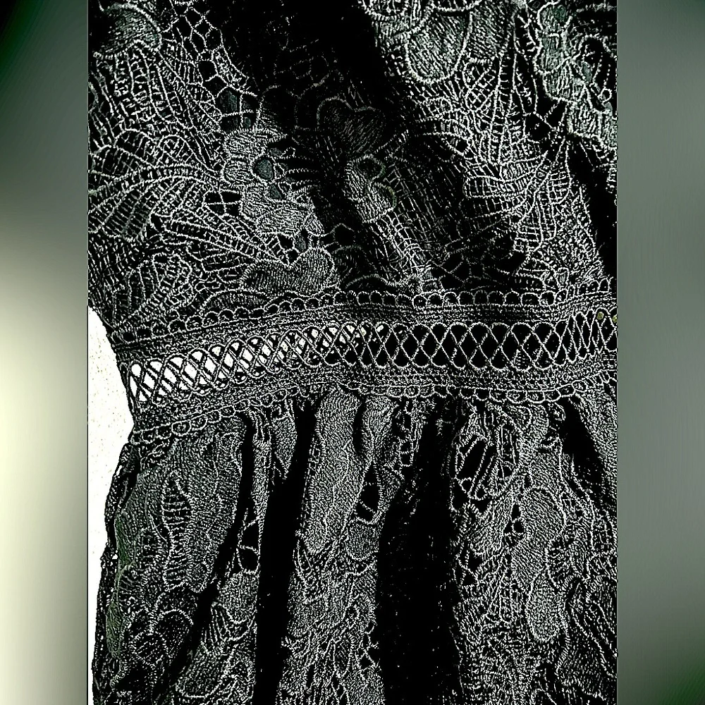 NY&C Floral-Crochet Tiered Tie-Shoulder Dress - Just Me Black Size M - Picture 7 of 9